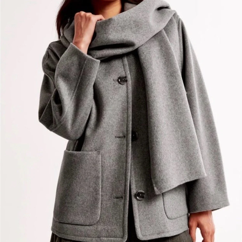 Abercrombie and Fitch Wool Blend Coat with Removable Scarf - Picture 1 of 5